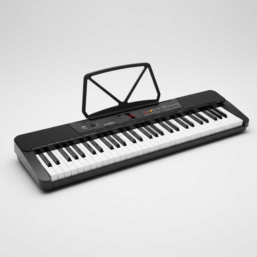 One MK 2900L 61-key USB MIDI electronic keyboard shown in a three-quarter diagonal view with its keys, speakers, display, and controls