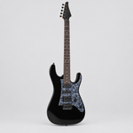 Straight-on full front view of the glossy black Unistar L-G3 electric guitar with S-S-H pickups.
