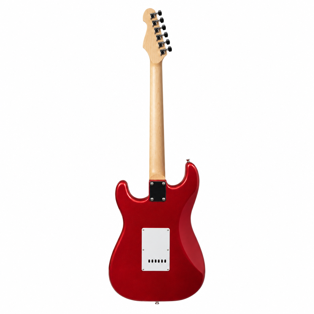Back view of the red metallic Rockdale Acadia HSS electric guitar, model A208989