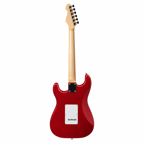 Back view of the red metallic Rockdale Acadia HSS electric guitar, model A208989