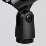 Close detail of the unbranded A2 microphone holder adjustment joint, screw, side slot, and threaded mounting base