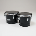 One Power Beat BG27BK bongo drum set with two connected black metal-shell drums shown in a three-quarter diagonal view