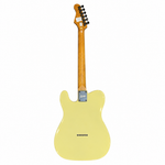 Straight back view of the Luxar S-G17-PRO pale yellow electric guitar preserving its original body shape, back, neck, headstock, and tuning machines