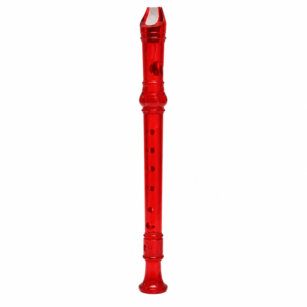Dark red soprano recorder detail view