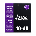 Luxars LX6-010 10-48 phosphor bronze acoustic guitar strings package, full front view with original manufacturer packaging and no external stickers or labels