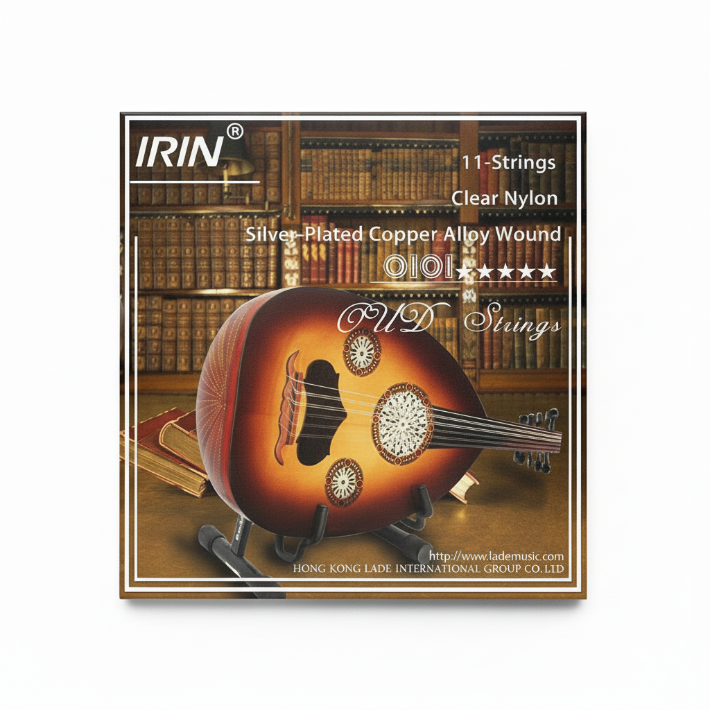 IRIN Oud Strings Model 0101 package lying flat with the front label fully visible and original printed details preserved on a clean white background