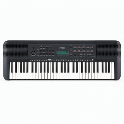 Straight-on front view of the Yamaha PSR-E273 61-key portable keyboard, showing the full keybed, speakers and control panel.