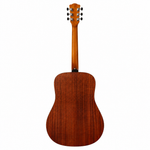 Rear view of the Rockdale Maverick D3 Gloss acoustic guitar showing its mahogany back and sides