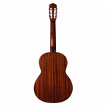 Rear view of the Rockdale Classic C4 classical guitar showing its dark sapele back and sides