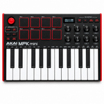 Close-up of the Akai Professional MPK Mini MK3 pads, knobs, joystick, and mini keys