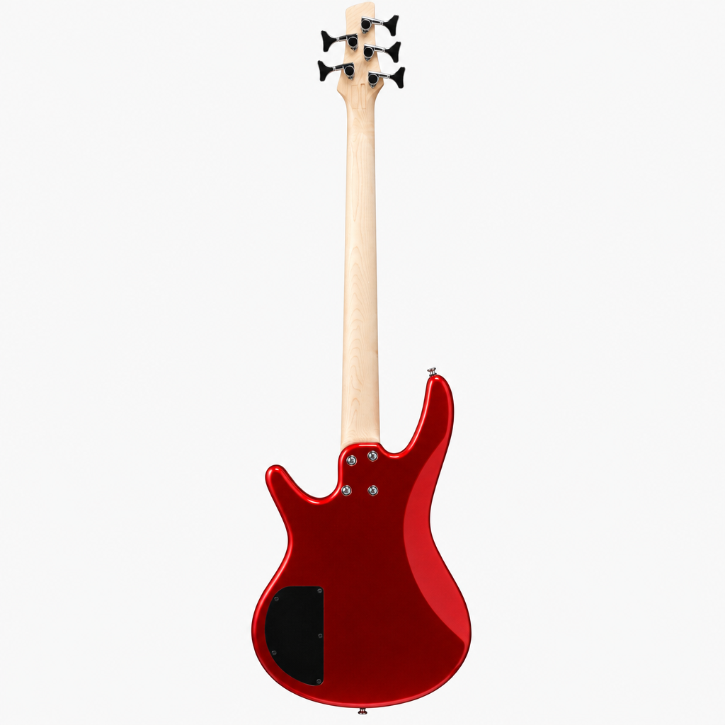 Straight-on full rear view of the Ibanez GSR185 Gio 5-string electric bass showing its body back and neck.