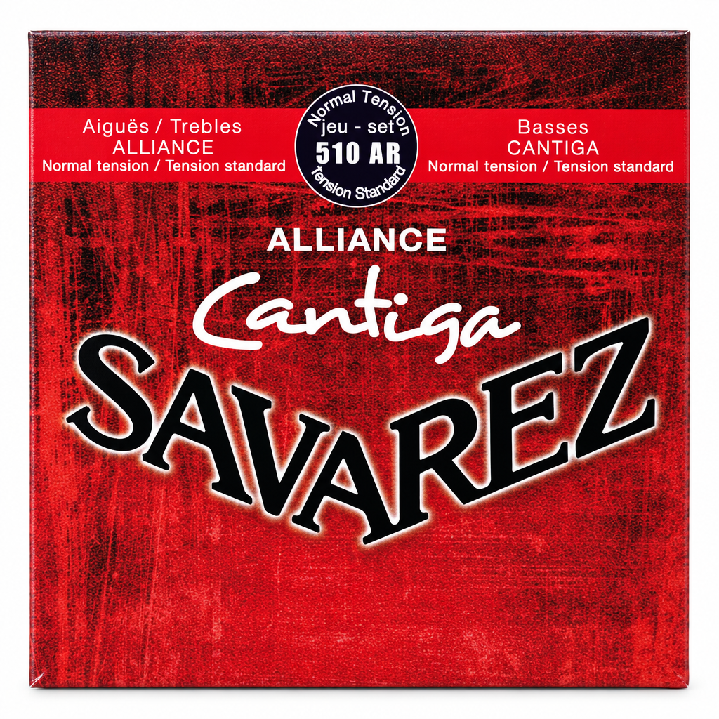 Close-up of the Savarez Alliance Cantiga 510 AR bass guitar strings package front label