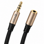 Close-up of VIOY 1 m AUX cable 3.5 mm male and female connectors with braided cable