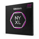 45-degree side view of the D'Addario NYXL0980 8-string electric guitar strings package, 09–80 gauge.