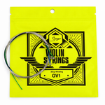 Close-up of the Smiger GV-1 violin strings package showing the original model and alloy winding information