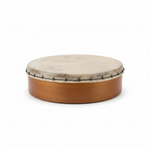 Medium skin drum shown from a side-angled view highlighting the body depth and skin head on a white background