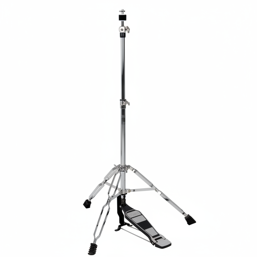One Cymbal G500 cymbal stand shown in close detail with its hardware, tripod base, and integrated pedal at the lower end