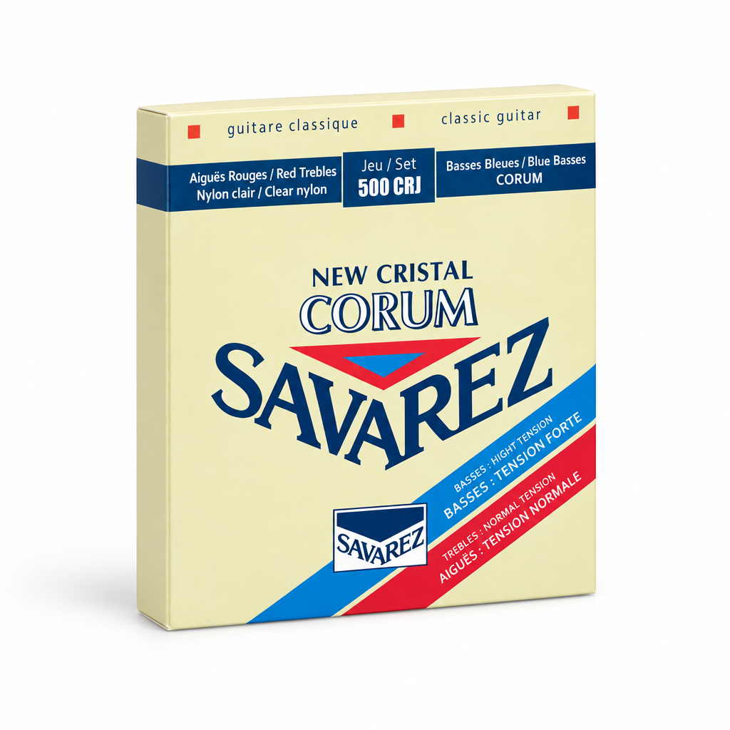 Savarez 500CRJ classical guitar strings package, three-quarter angled view