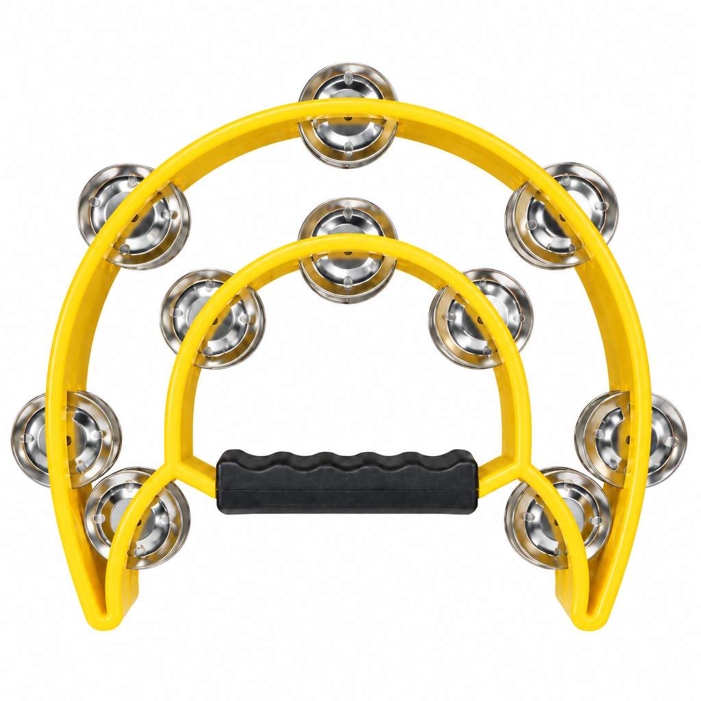 Teniniyu yellow half-moon tambourine, front view