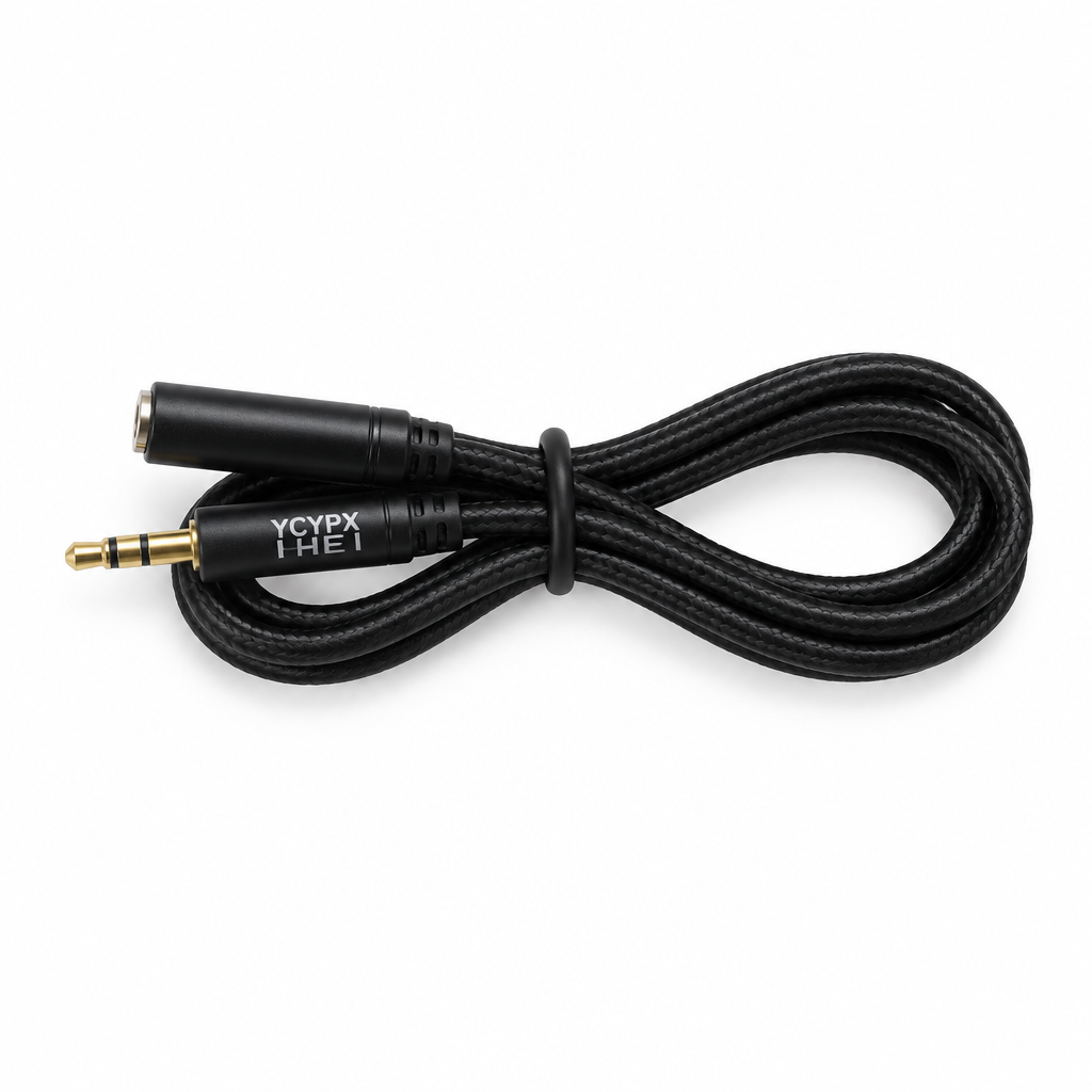 YCYPX HEI 0.5 m AUX audio extension cable, full view showing the braided cable and 3.5 mm male-to-female connectors