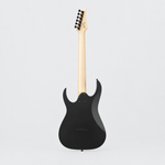 Straight-on full rear view of the Ibanez GRG131DX electric guitar in Black Flat with maple neck.