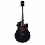Straight front view of the Smiger GA-H10-BK black acoustic guitar preserving its original cutaway body, soundhole, bridge, strings, neck, and headstock