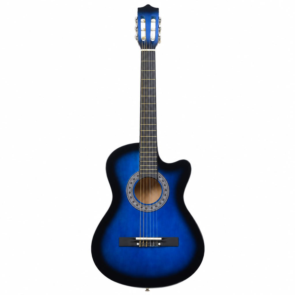 Grape 38-inch blue acoustic guitar, straight front view
