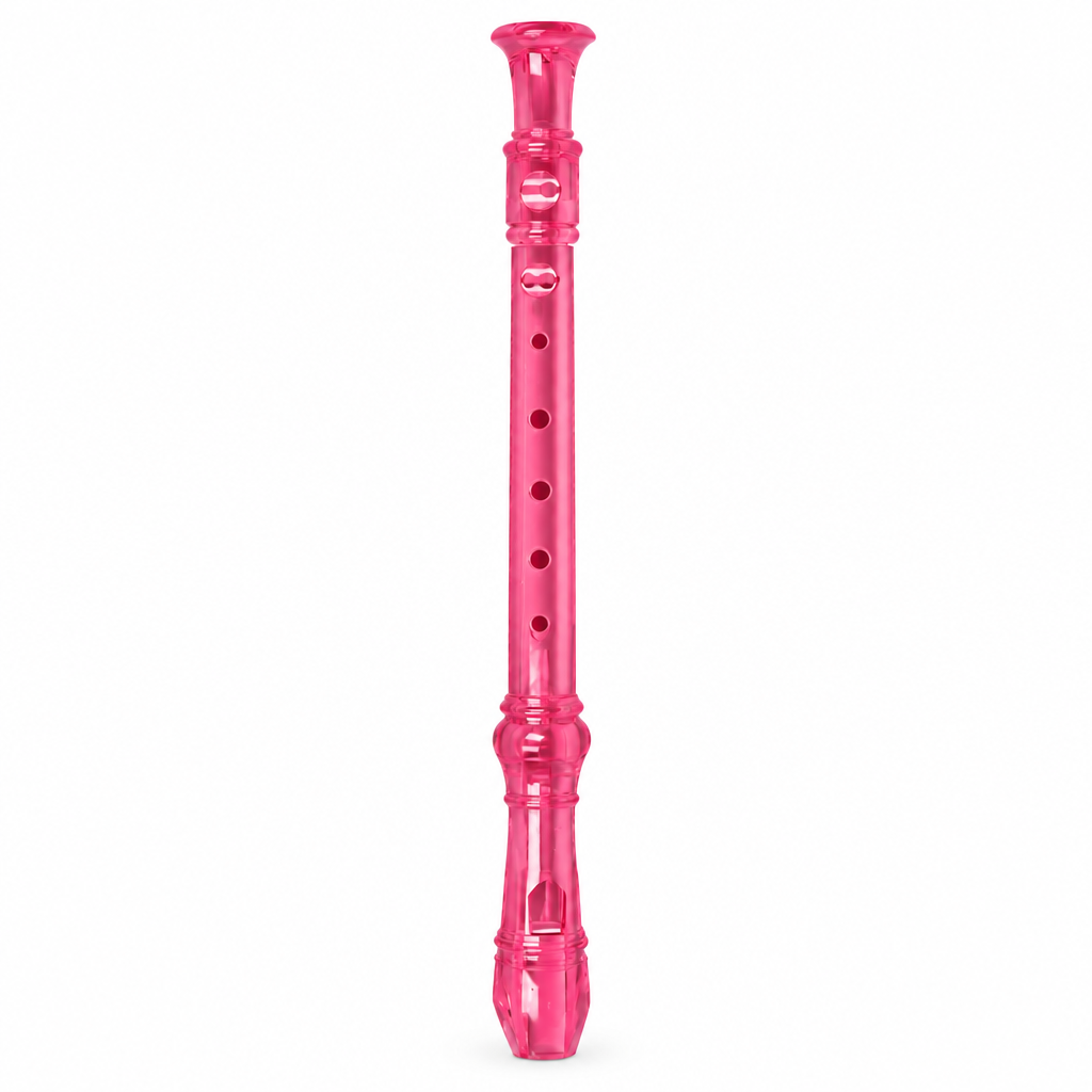 Pink Chinese soprano recorder, full front view without branding