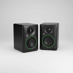 Pair of two Mackie CR3.5 3.5-inch black powered studio monitors shown in a three-quarter diagonal view
