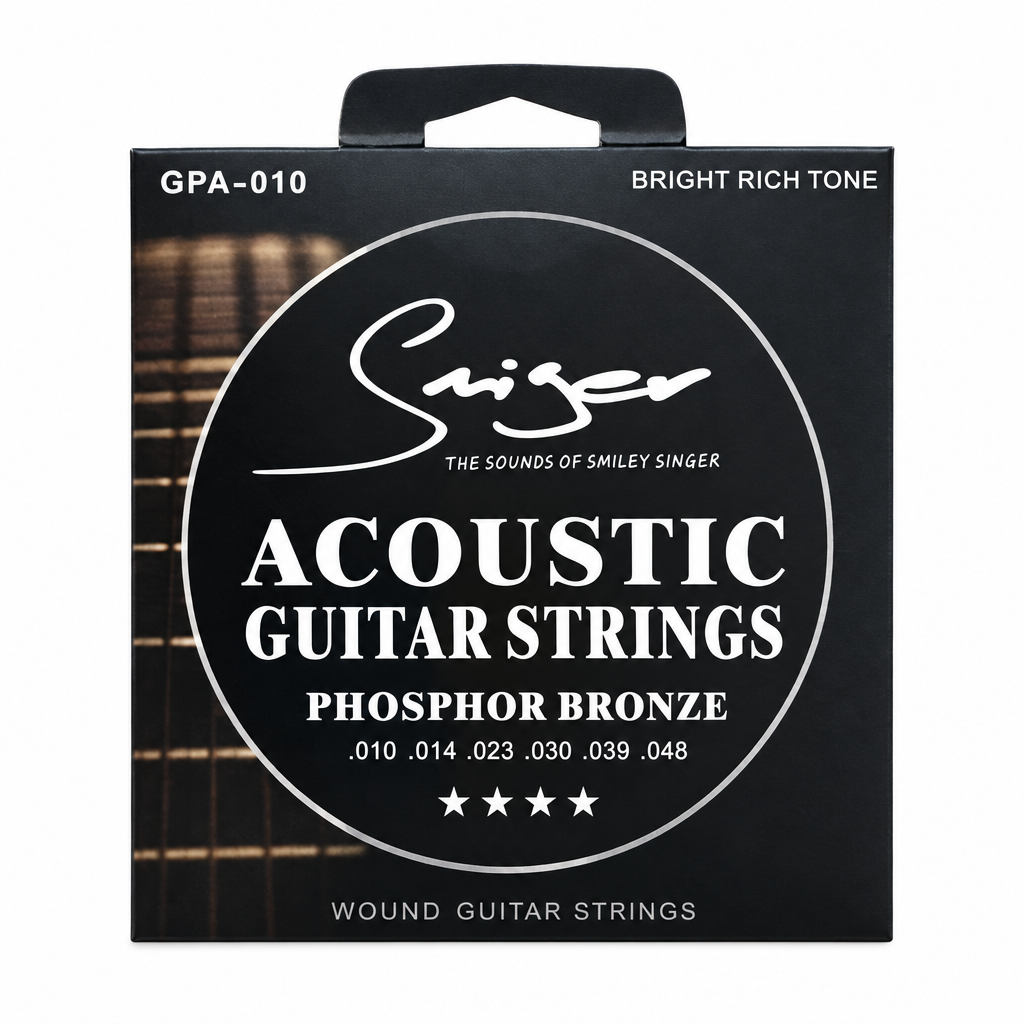 Smiger GPA-010 .010-.048 phosphor bronze acoustic guitar strings package, full front view with original manufacturer packaging and no external stickers or labels
