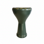 Unbranded Syrian Qunt Sakb darbuka upright front view showing the green goblet body, drumhead, rim, and base on a clean white background