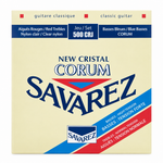 Close-up of the Savarez 500CRJ package front label showing New Cristal and Corum