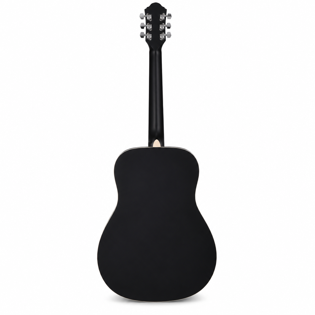 Grape 38-inch black acoustic guitar, straight back view showing the black finish