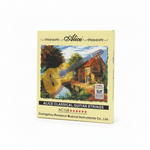 Alice AC106 acoustic guitar strings package shown at a 45 degree angle with the front label, AC106 model, printed artwork, QR label, and package edge visible on a clean white background