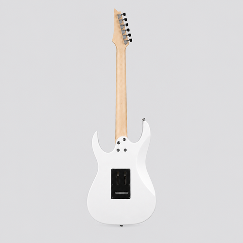 Straight-on full rear view of the Ibanez GRG140-WH white electric guitar against a light gray background.