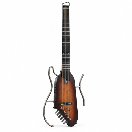 Donner HUSH-I silent acoustic-electric travel guitar, straight front view showing the headless design and removable side frames
