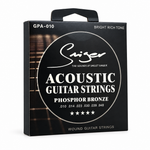 Smiger GPA-010 .010-.048 phosphor bronze acoustic guitar strings package, three-quarter angled view showing package thickness and original manufacturer design
