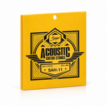 Smiger SAH-11 .011-.052 red copper acoustic guitar strings package, three-quarter angled view showing package thickness and original manufacturer design