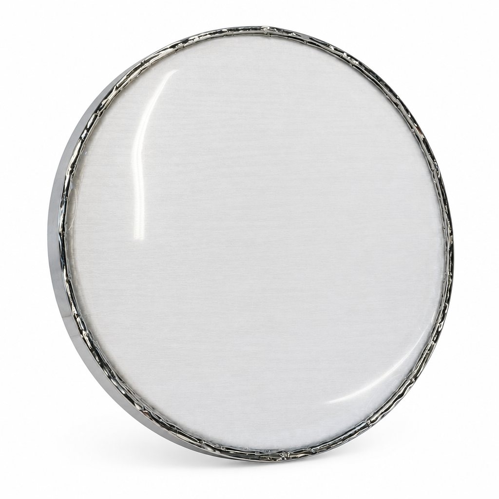 22 cm white darbuka replacement drumhead at an angled view showing the rim and edge thickness