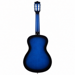 Grape 38-inch blue acoustic guitar, straight back view showing the blue finish