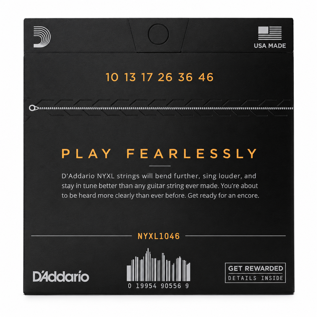 Back view of the D'Addario NYXL1046 package showing the six-string 10–46 gauge set.