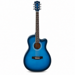 Straight front view of the Smiger GA-H10-BL blue acoustic guitar preserving its original cutaway body, soundhole, bridge, strings, neck, and headstock