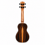 Black Persimmon Wood ukulele, straight back view showing the dark wood-grain finish