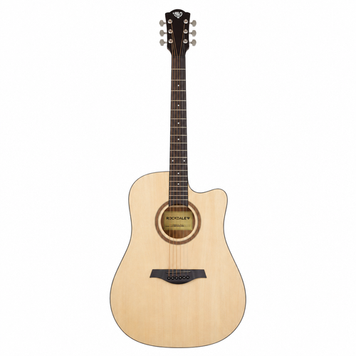 Front view of the Rockdale Maverick D1 C natural-finish dreadnought cutaway acoustic guitar