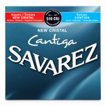 Close-up of the Savarez 510CRJ package front label showing New Cristal and Cantiga
