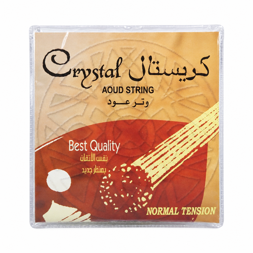 Front view of the flat Crystal CRYSTAL-OUD-S six-string normal-tension oud-string packet.