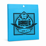 Smiger SAB-11 .011-.052 brass acoustic guitar strings package, three-quarter angled view showing package thickness and original manufacturer design