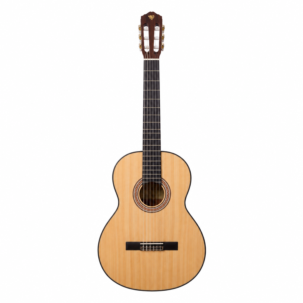Front view of the natural Rockdale Classic C2 full-size classical guitar, model A200771