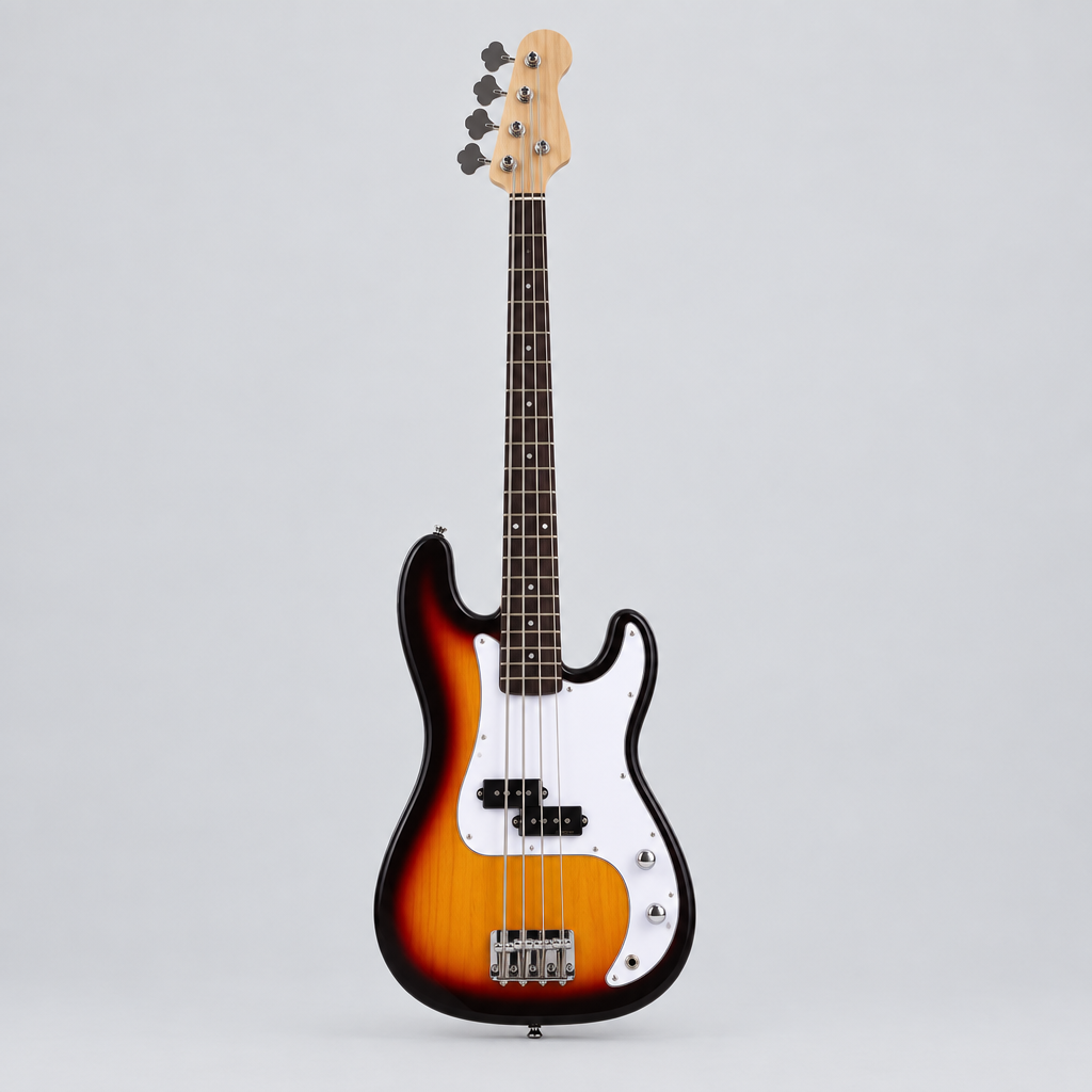 Smiger S-G5-3TS four-string electric bass guitar shown from the front with three-tone sunburst finish and bass pickup layout