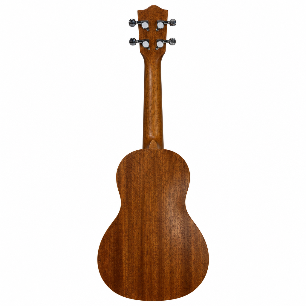 Grape GKS-50 21-inch soprano ukulele, straight back view showing the natural wood-brown finish